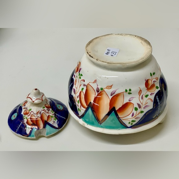 19th Century Antique Gaudy Welsh Unrecorded Pattern Finial Lidded Sugar Bowl - Picture 13 of 15